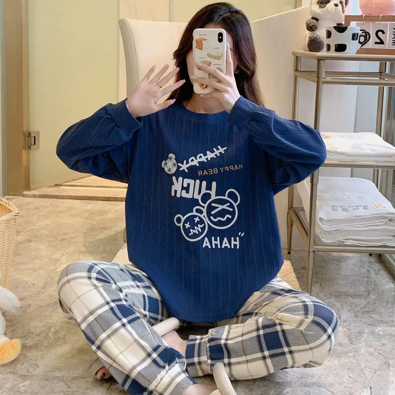 SUO&CHAO Spring Autumn Cartoon Cute Print Pajamas Set For Women Casual Loose Pyjamas Pijamas Nightgown Sleepwear Homewear