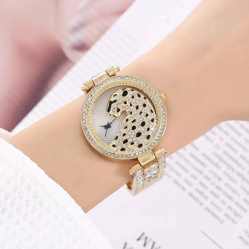 Women Quartz Watch Jewerly Set Fashion Bling Casual Ladies Watch Female Gold  Plated Bangle Leaf Bracelet Ring Letter Necklace