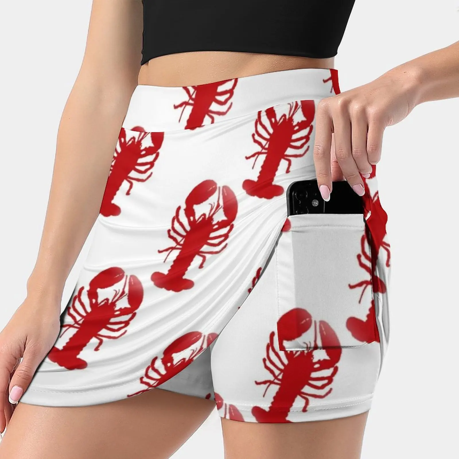 

Red Lobster Repeating Pattern Women's skirt With Hide Pocket Tennis Skirt Golf Skirts Badminton Skirts Running skirts Red