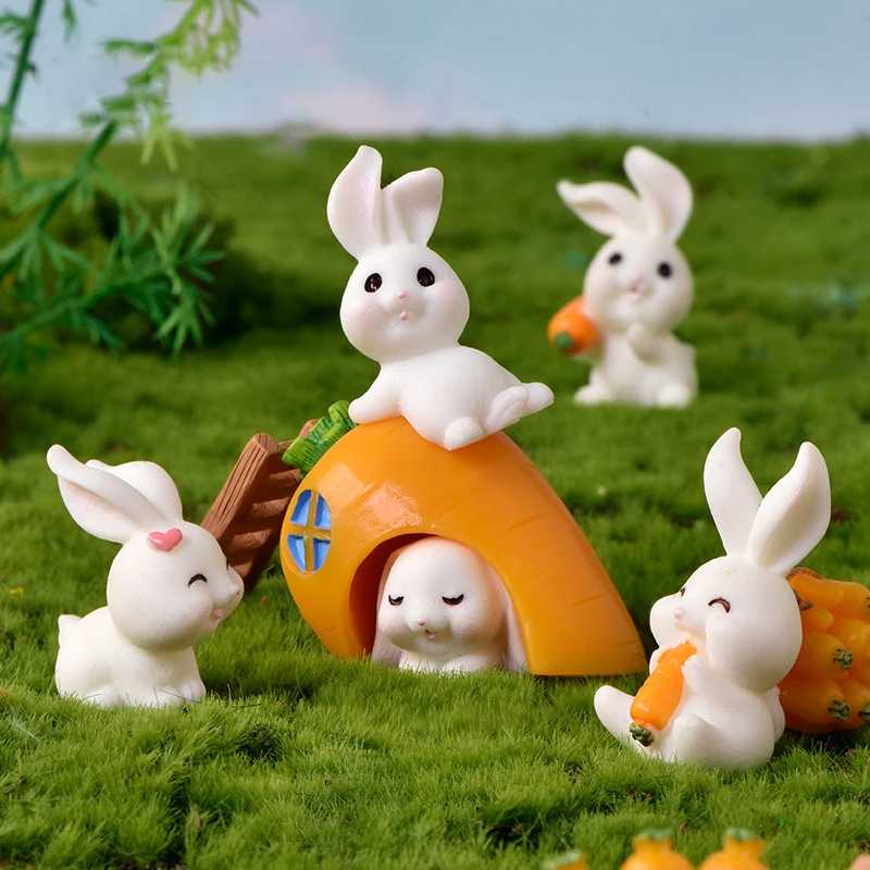 Mini Rabbit Easter Decoration Miniature Hare Animal Figurine Resin Craft Bunny Garden Ornament Dollhouse DIY Accessories