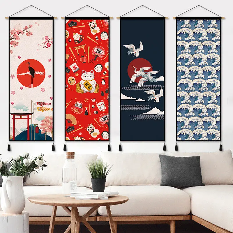 Japanese Style Fabric Hanging Picture Sushi Restaurant Tavern Living Tea Room Wall Background Decoration Simple Tapestry
