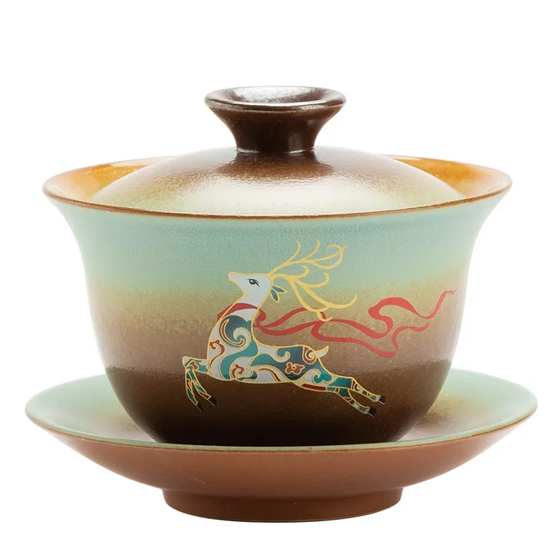 Vintage Firewood Gaiwan Tea Ceremony Bowl Ceramic Tea Set Large Cup Making Device Pot Gift Ancient tea utensils
