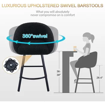 Swivel Counter Height Stools Set of 2, Modern Bar Stools for Kitchen Island, 26'' Black Sherpa Kitchen Counter Height 2