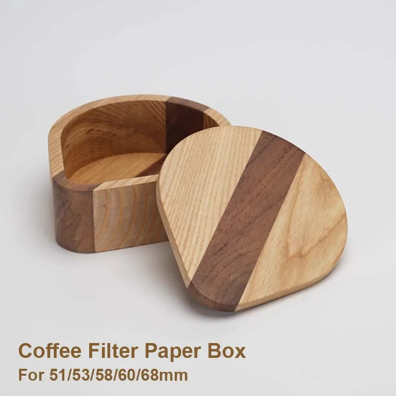 

For 51/53/58/60/68mm Coffee Filter Paper Box Solid Wooden Rounded Dust Proof Storage Box Filter Paper Holders Coffee Accessories
