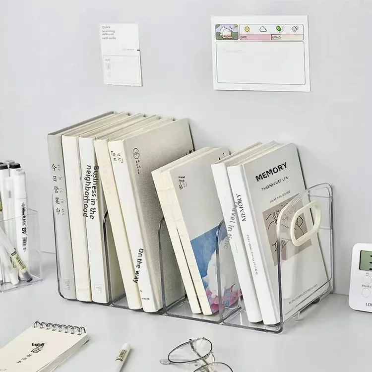 투명 플라스틱 데스크탑 정리함 펜꽂이 문서 보관 랙, 사무실 학생 책 선반, 문학 스탠드 크로스 바디