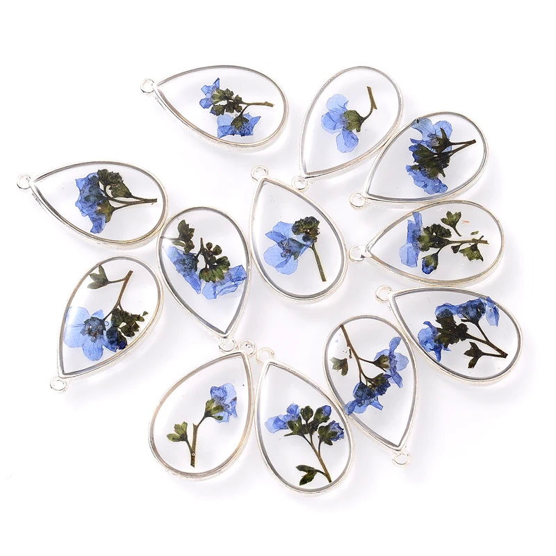 2PcsCharmRoseDriedFlowerPendantFahionDropShapeDriedFlower