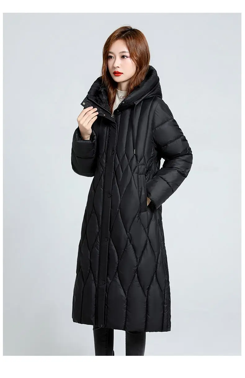 New Oversized Women's Down Cotton Coat Winter Cold Warm Padded Jacket Long Female Casual Hooded Parker Cotton Clothes Black 7XL