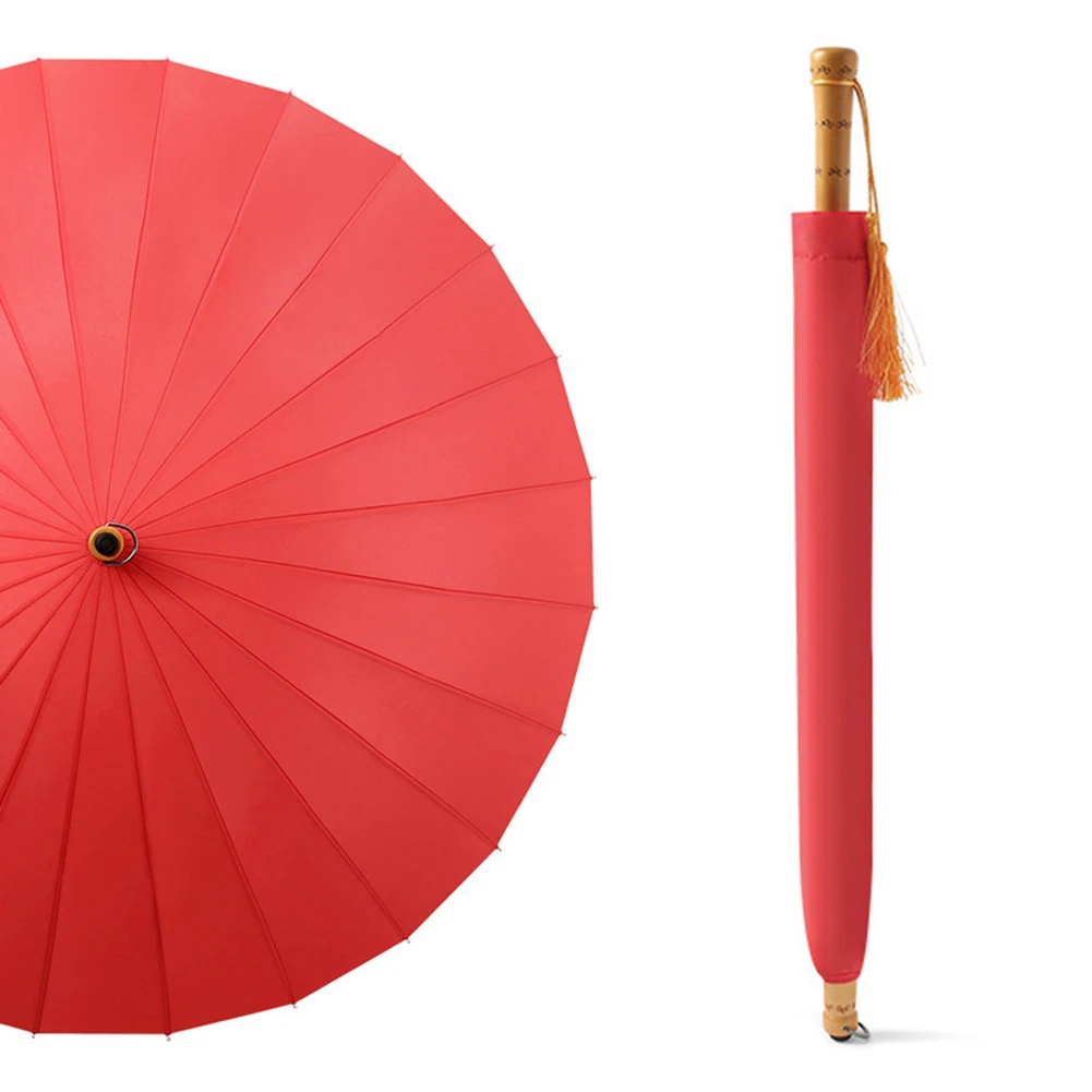 

Windproof Fresh-Style Umbrellas All-weather Umbrellas With 24 Bone For Rainy Day Chinese Style Solid Color Straight Handle