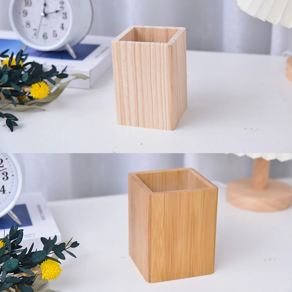 Wooden Stationery Organizer Square Pen Holder Desk Decoration Stationery Brushes Offices