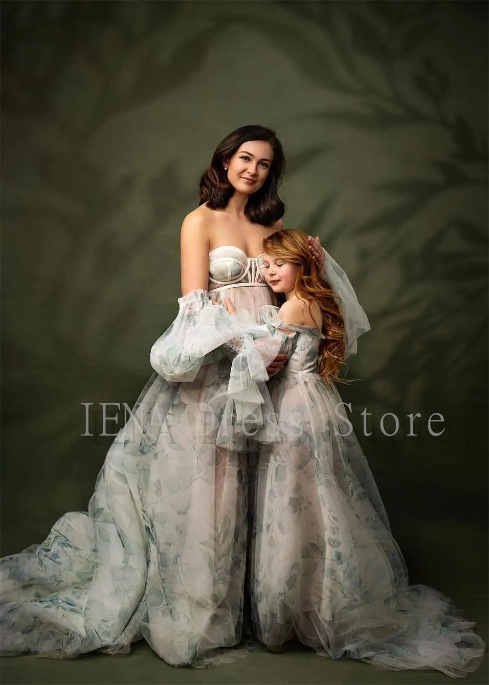 Floral Printing Maternity Dresses Photography Pregnant Gowns Removable Sleeve Pregnancy Women Photoshoot Dress 14509#