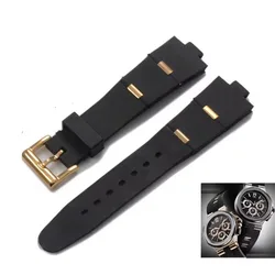 BVLGARI Convex Silicone Watchband Bracelet - Versatile Rubber Strap - 22 - 8mm (Black gold clasp)