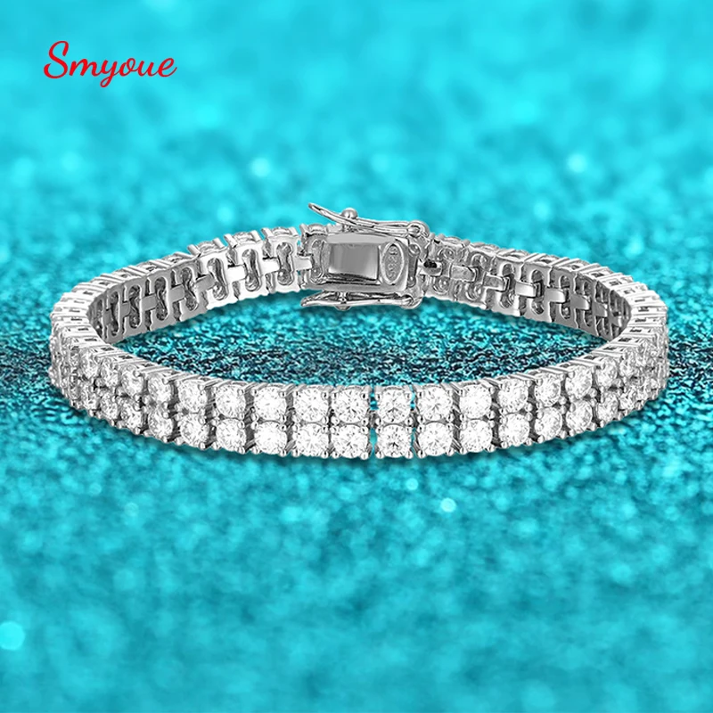 Smyoue 8.6-11.6CT 3mm Double Moissanite Tennis Bracelets for Women Gemstone Bangle Sparkling Diamond Chain S925 Sterling Silver