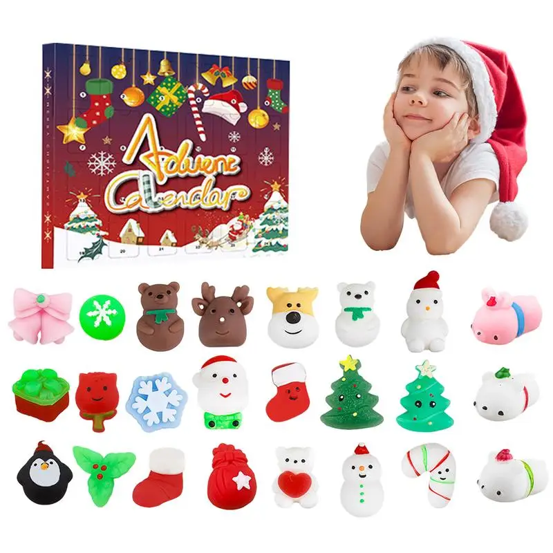 

24 дня обратного отсчета, Рождественский календарь, мягкая игрушка Mochi с разным обратным отсчетом, 24 шт., мягкая игрушка-сжималка для снятия стресса
