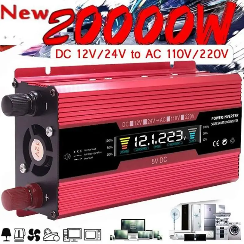 

Peak 20000W Power Inverter Car Home Solar Inverter DC12V/24V To 220V Multifunctional Modified Sine Wave Voltage Converter