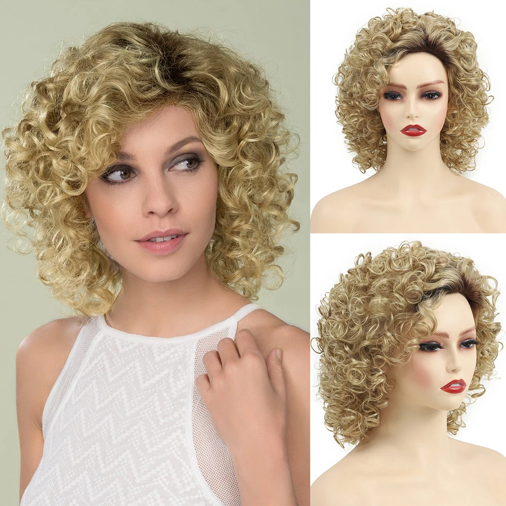 

Amir Synthetic Blonde Wig for White Women Short Curly Hair Wigs for Women Brown wigs with Bangs Cosplay Wig