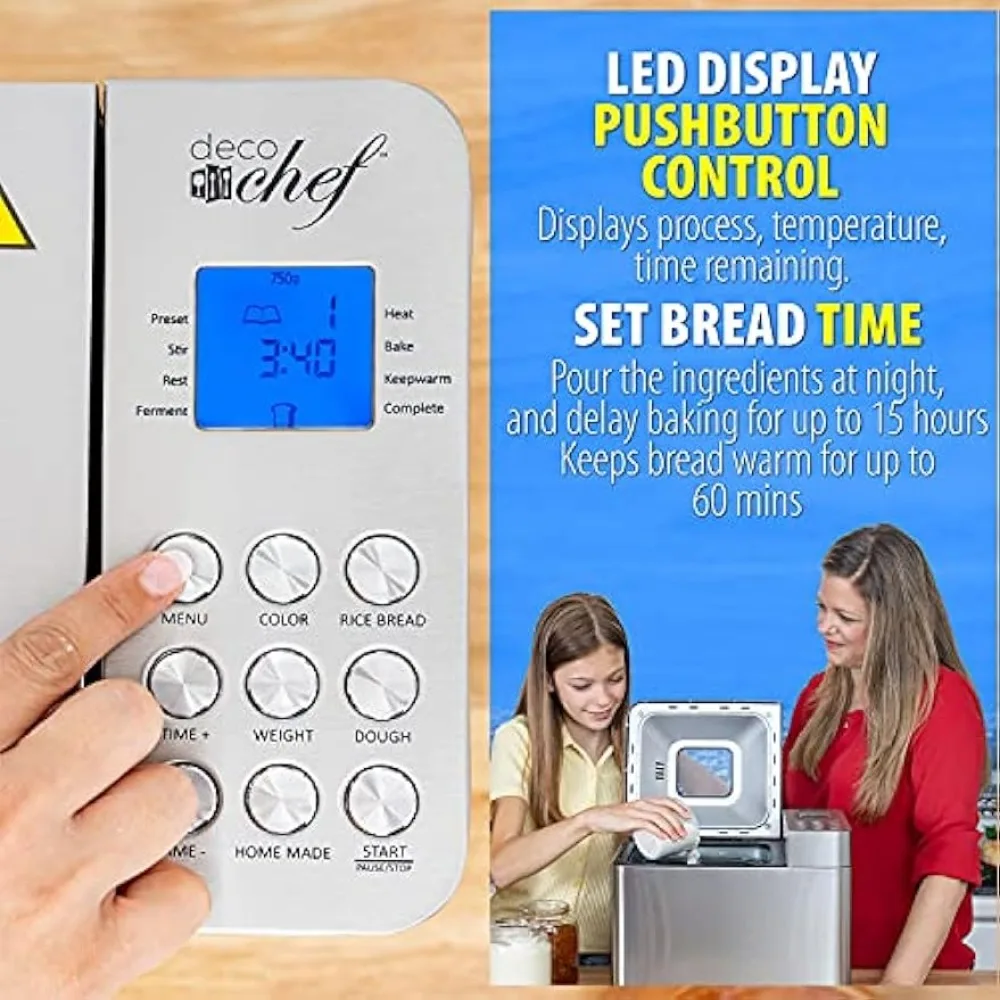 2 LB Stainless Steel Bread Maker with 25 Smart Cooking Programs and Included Accessories, Measuring 2