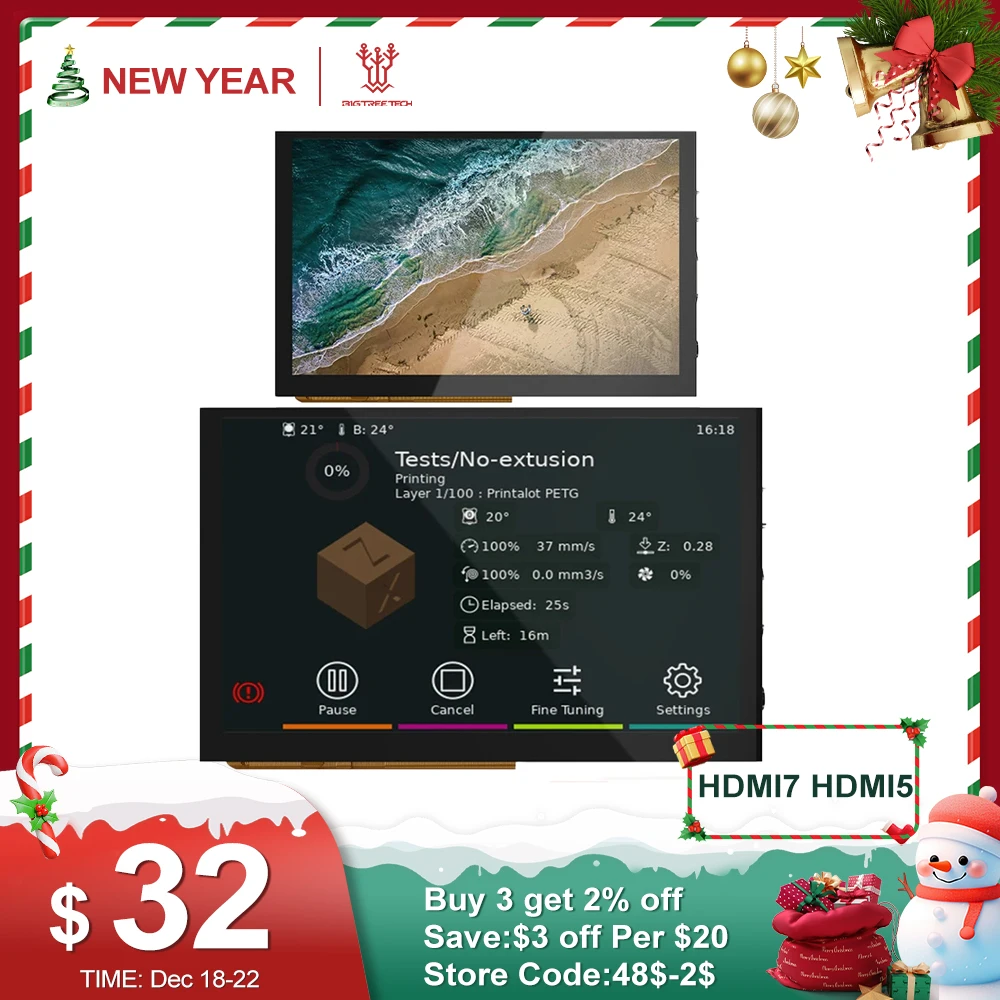 Bigtreetech-tela Sensível ao Toque para Raspberry pi Placa Manta M8p Hdmi7 V1.2 Hdmi Ips Peças de Impressora 3d