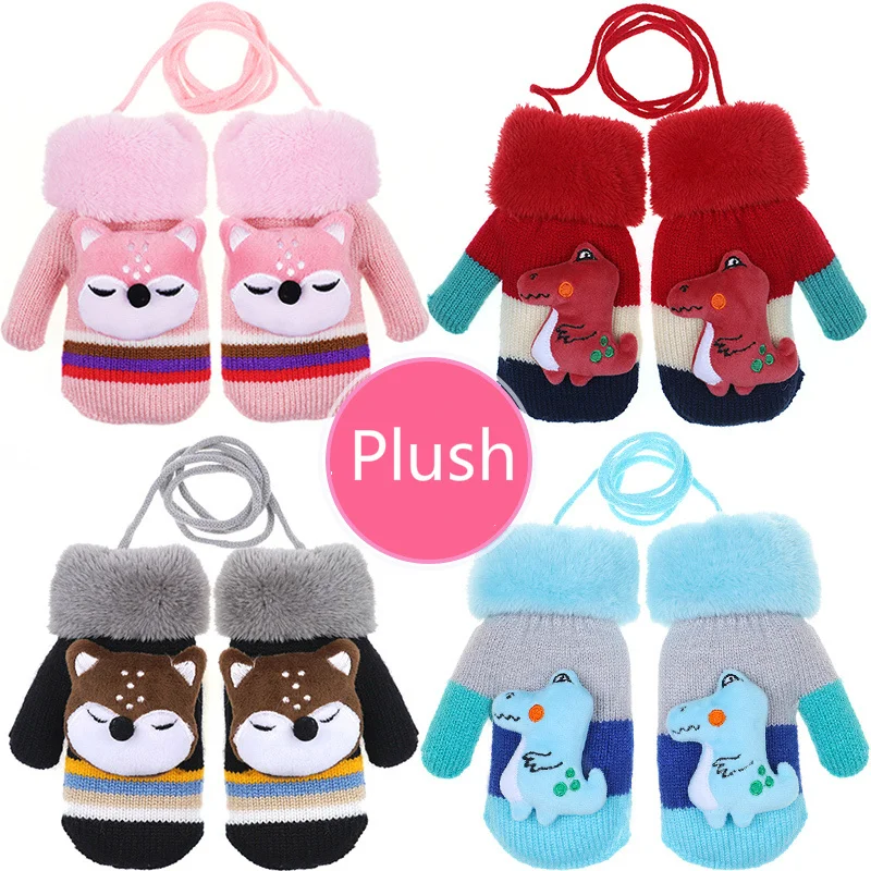 

Winter Knitted Children's Gloves 3-6 Years Warm Soft Fox Animal Cartoons Kids Gloves Child Full Finger Baby Boys Girls Mittens