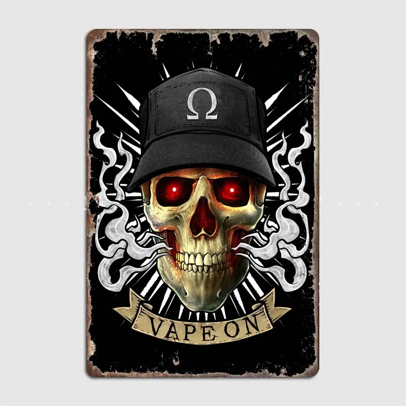Vaping Skull Cloud Chaser Retro Vape Theme placa de Metal para decoración de pared de cueva de hombre, gran adición a la colección de cigarrillos electrónicos