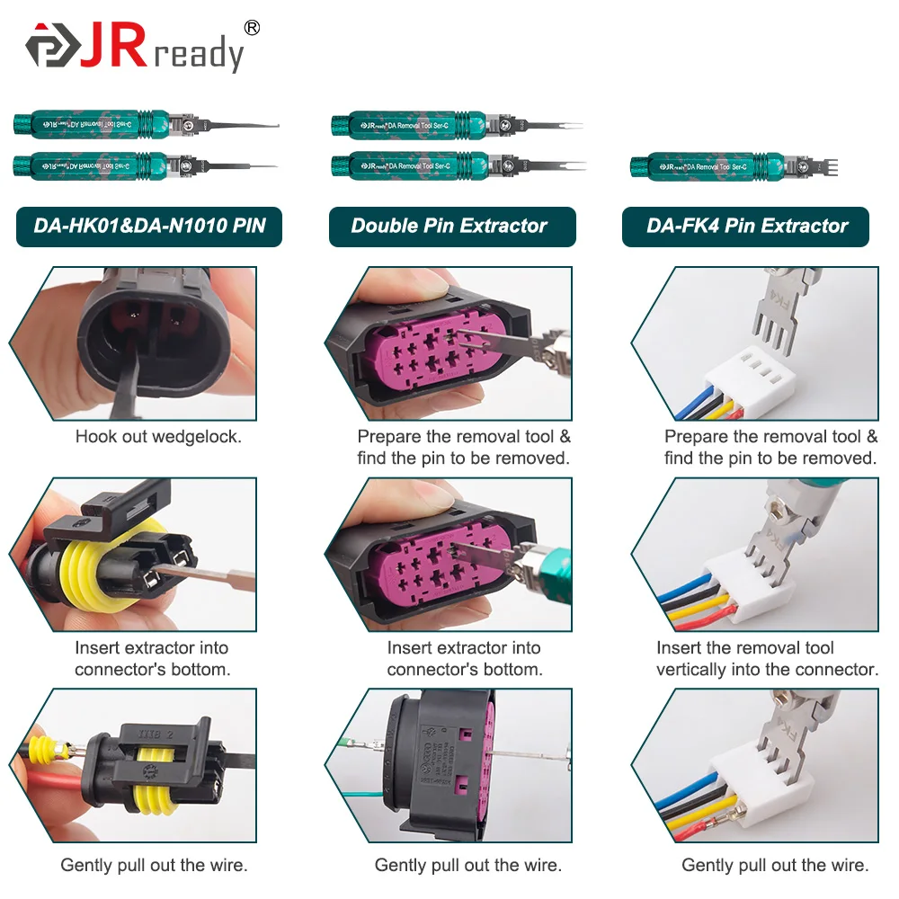 JRready ST5255 Electrical Pin Extractor Tool,Terminal Removal Tool Includes Replacement Tips,Suitable for AMP,Metri Pack,Molex