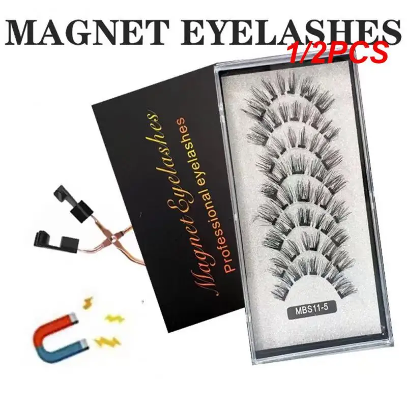 

1/2PCS magnetic eyelashes with 5 magnets reusable handmade 3D mink false eyelashes natural with magnetic tweezers cils