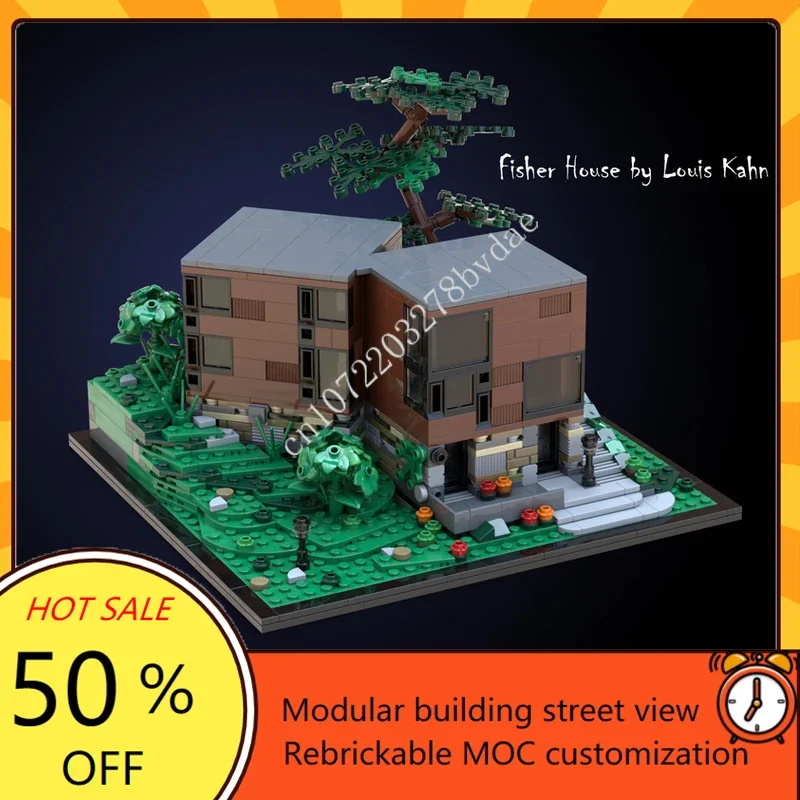 

Модульная модель Fisher House of Louis Kahn MOC, креативная модель уличного вида, строительные блоки «сделай сам», образовательная Сборная модель, игрушки, подарки, 924 шт.