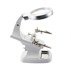 Enhanced LED Magnifying Glass with Third Hand Clips (White Magnifier)