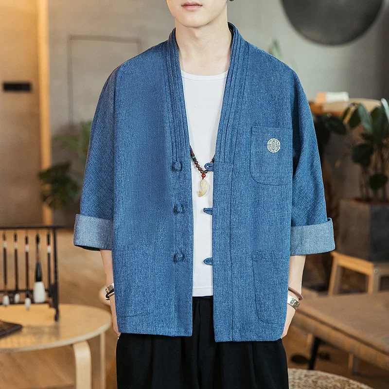 Japanese Style Kimono Haori Samurai Robes Gown Chinese Hanfu Cardigan Jackets Fashion Retro Qipao Tops Denim Coats Casual Blouse hanfu jacket