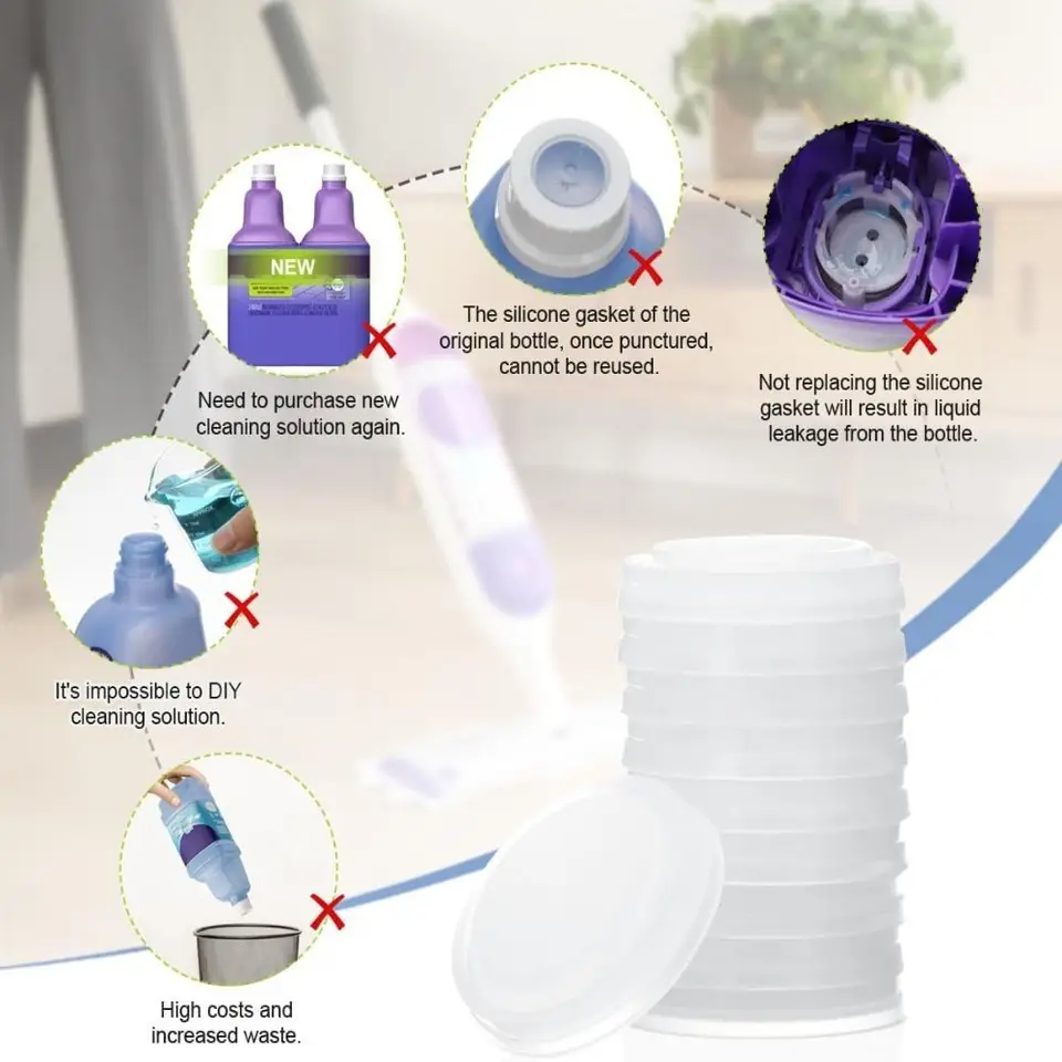Lot De 5 Bouchons De Bouteille Réutilisables Pour Vadrouille à Jet Humide – Compatible Swiffer Et Autres – Neuf