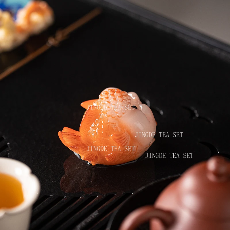 1pc Resin Color Changing Tea Pet Bubble Fish Kung Fu Tea Set Ornament Desktop Decoration Chinese Tea Ceremony Accessories