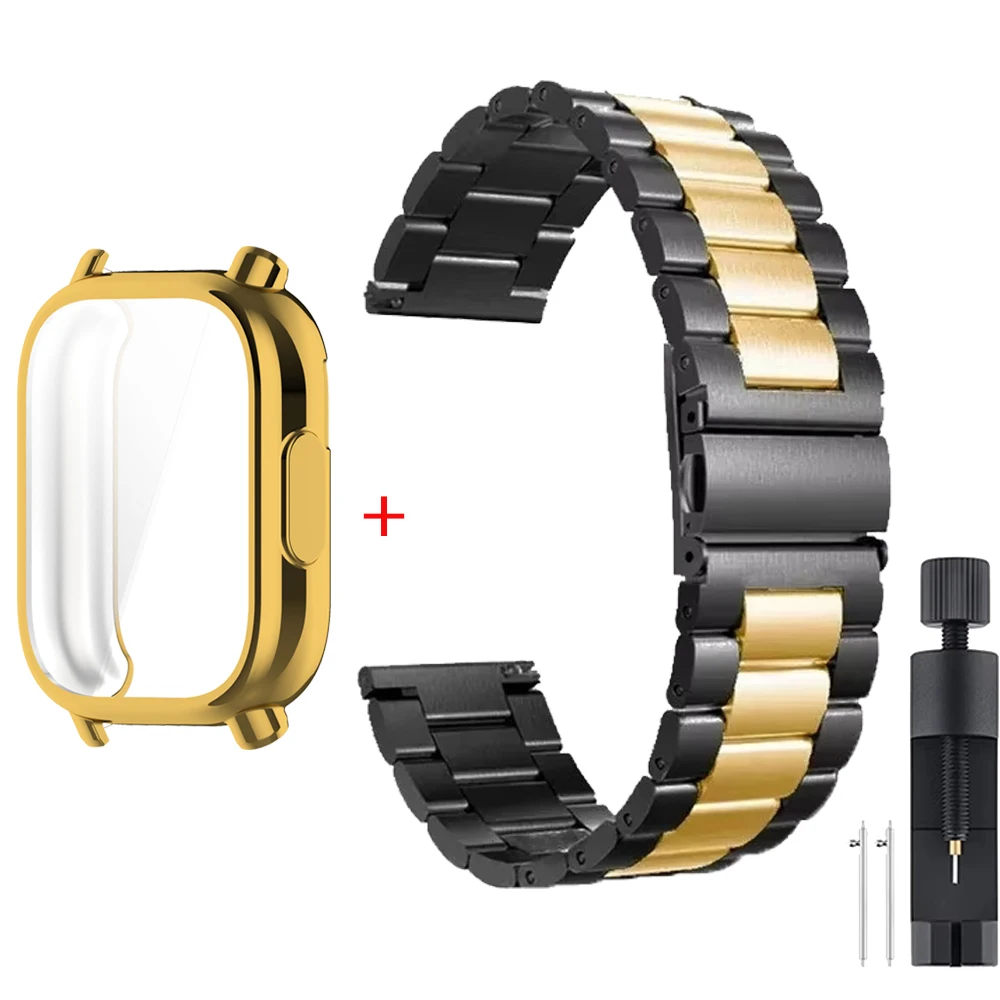 Luxury TPU Case with Stainless Steel Strap for Smart Watch - Soft Protective Cover with Premium Metal Watchband Correa
