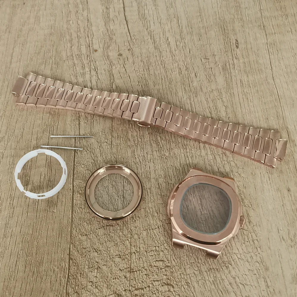 

Watches Accessories Set Case Steel Bracelet for PP Strap Men Silver Safe Buckle Sapphire Fit NH35 Movement