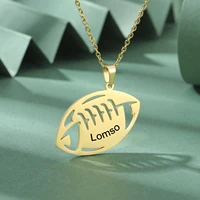 Lemegeton Custom Name Rugby Necklace Stainless Steel Jewelry Men Women American Football Pendant New Year Valentine's Day Gifts