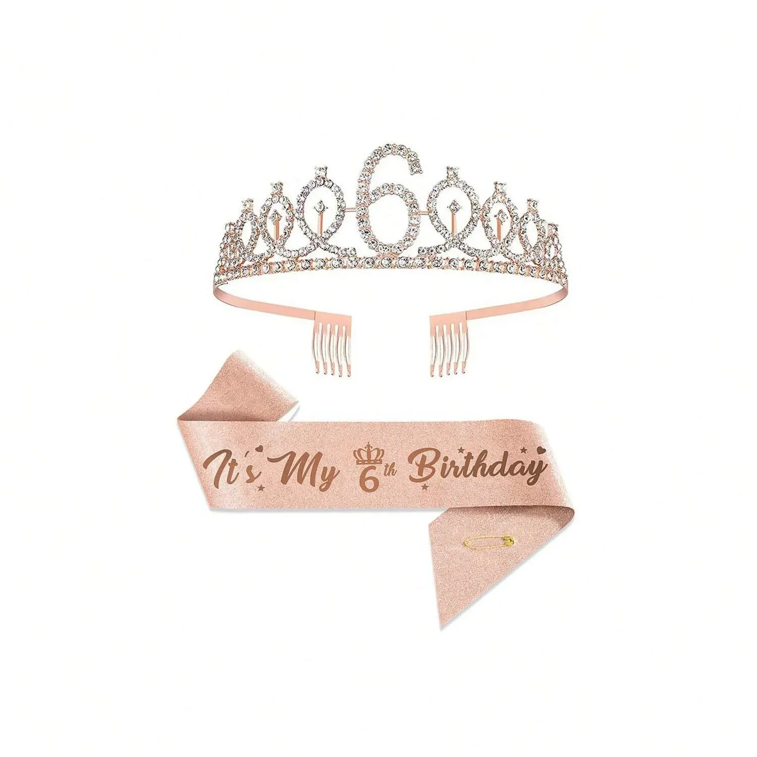 Roségoldene Geburtstagsdekorationen für Mädchen, einschließlich Geburtstagskönigin-Schärpe mit süßer Strass-Tiara-Krone als Geburtstagsdekoration – Detail 7