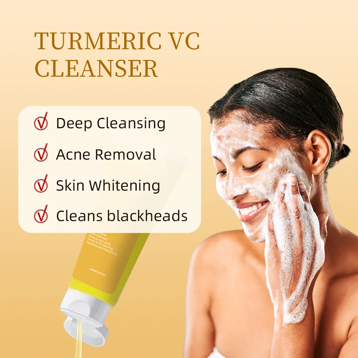 Turmeric Facial Cleanser Gentle Face Wash Foam Cleansing with Hyaluronic Acid for Smooth Milk Skincare Suitable for All Skin 5