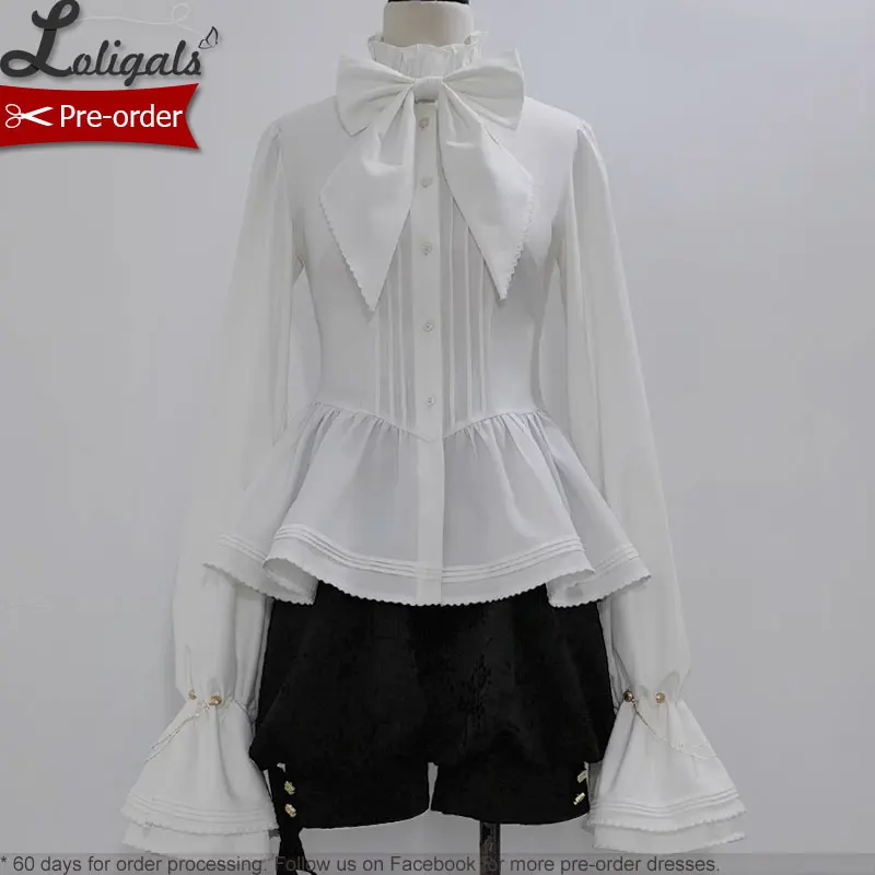 

Pre-order Ouji Lolita Blouse Long Sleeve White Shirt by Princess Chronicles ~ Rabbit in Moonlight 2.0