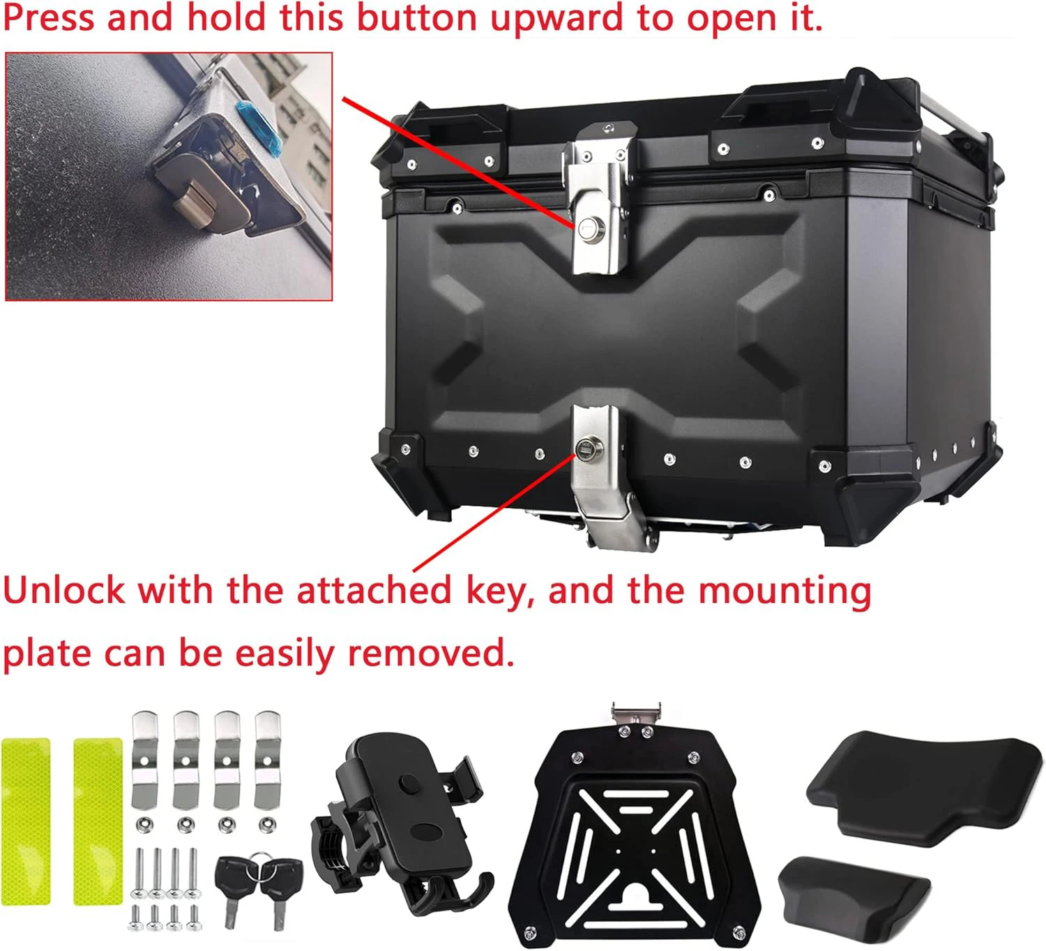 Motorcycle Rear Luggage Case 45L Universal Waterproof Helmet Box Aluminum Alloy Motorbike Trunk Tail