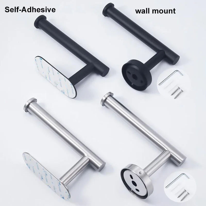 black Toilet Roll Paper Towel Toilet wall Holder Stainless Steel Organizers holder bathroom Self Adhesive Punch-Free Rack Tissue 1