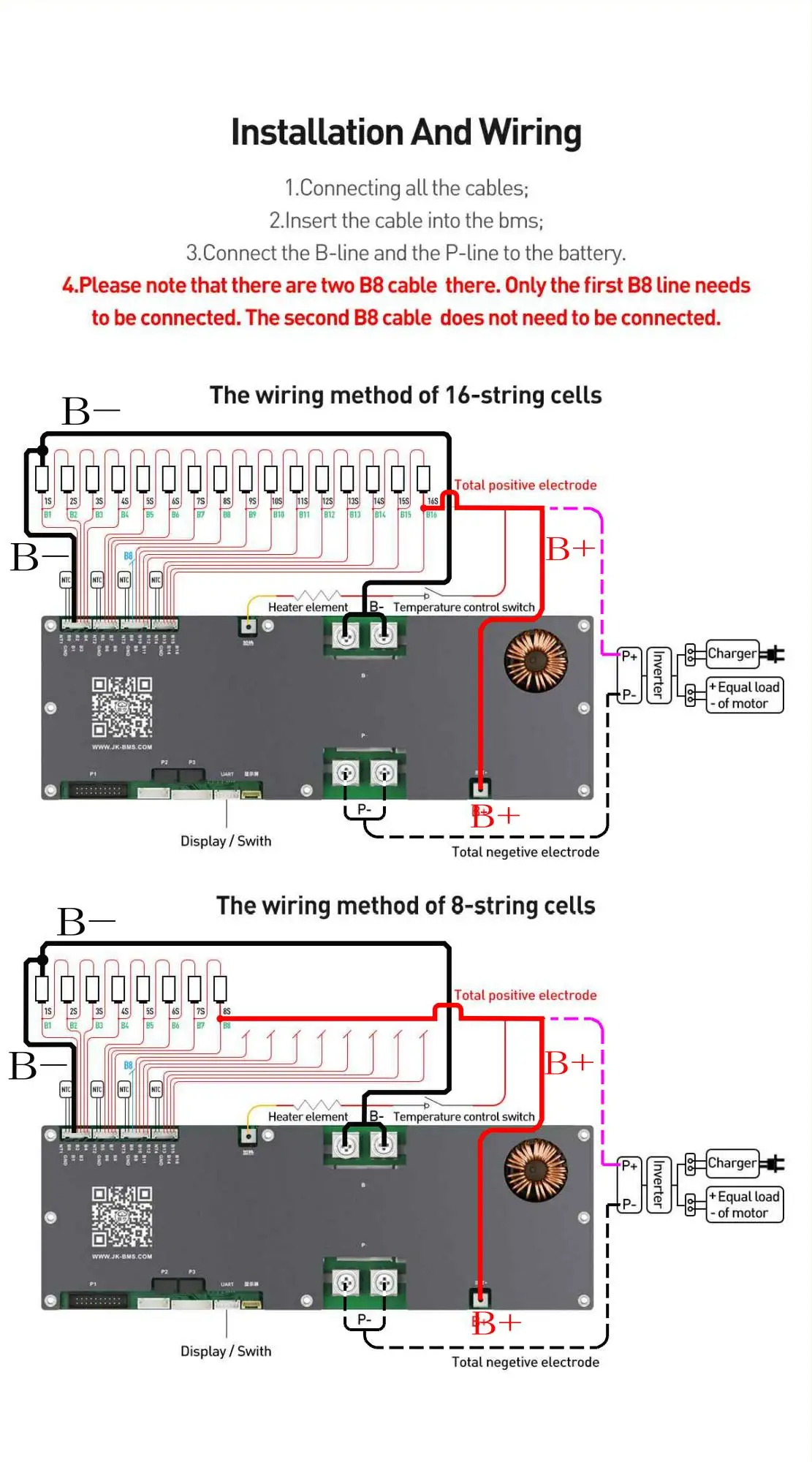 JKBMS 200A 300A Inverter bms V19 for 16S 48V Lifepo4 Batterys Active equalizing