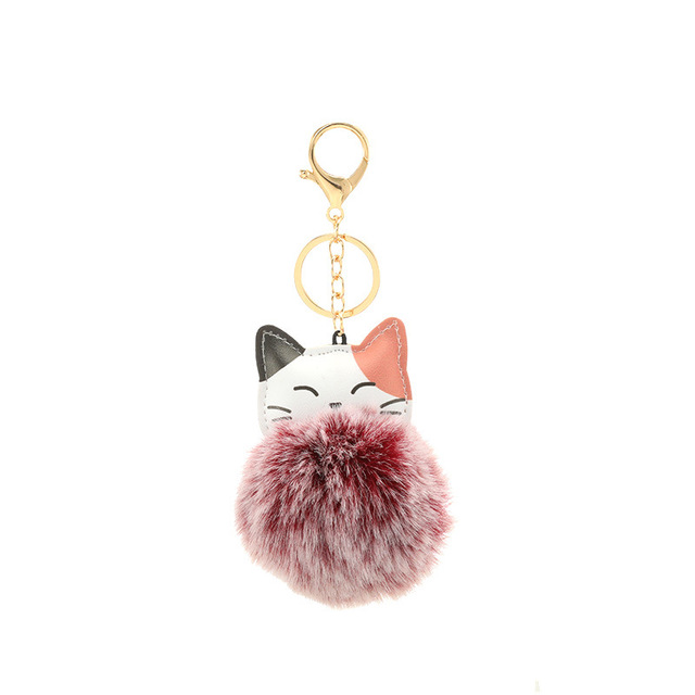 Ball Keychain Charm Key Ring Cute Leather Fox Keyring Plush Fluffy Pompom Faux Rabbit Fur Ball Bag Car Key Charms Accessory