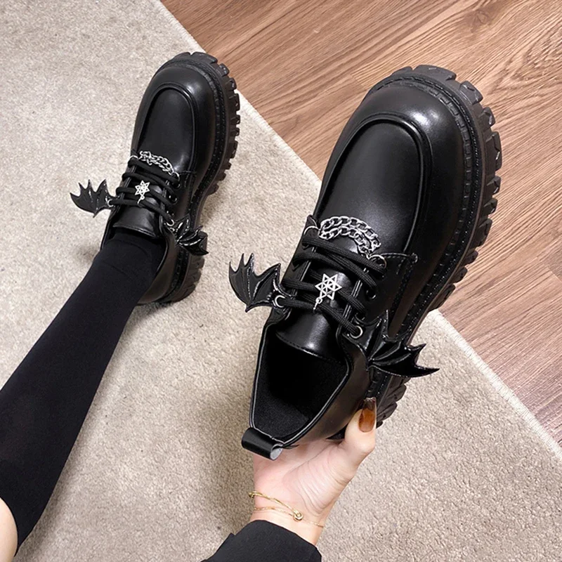 Metal Chain Platform Lolita Gothic Women's Pumps Spring College Style Patent Leather Japan School Uniform Shoes women pumps shoes
