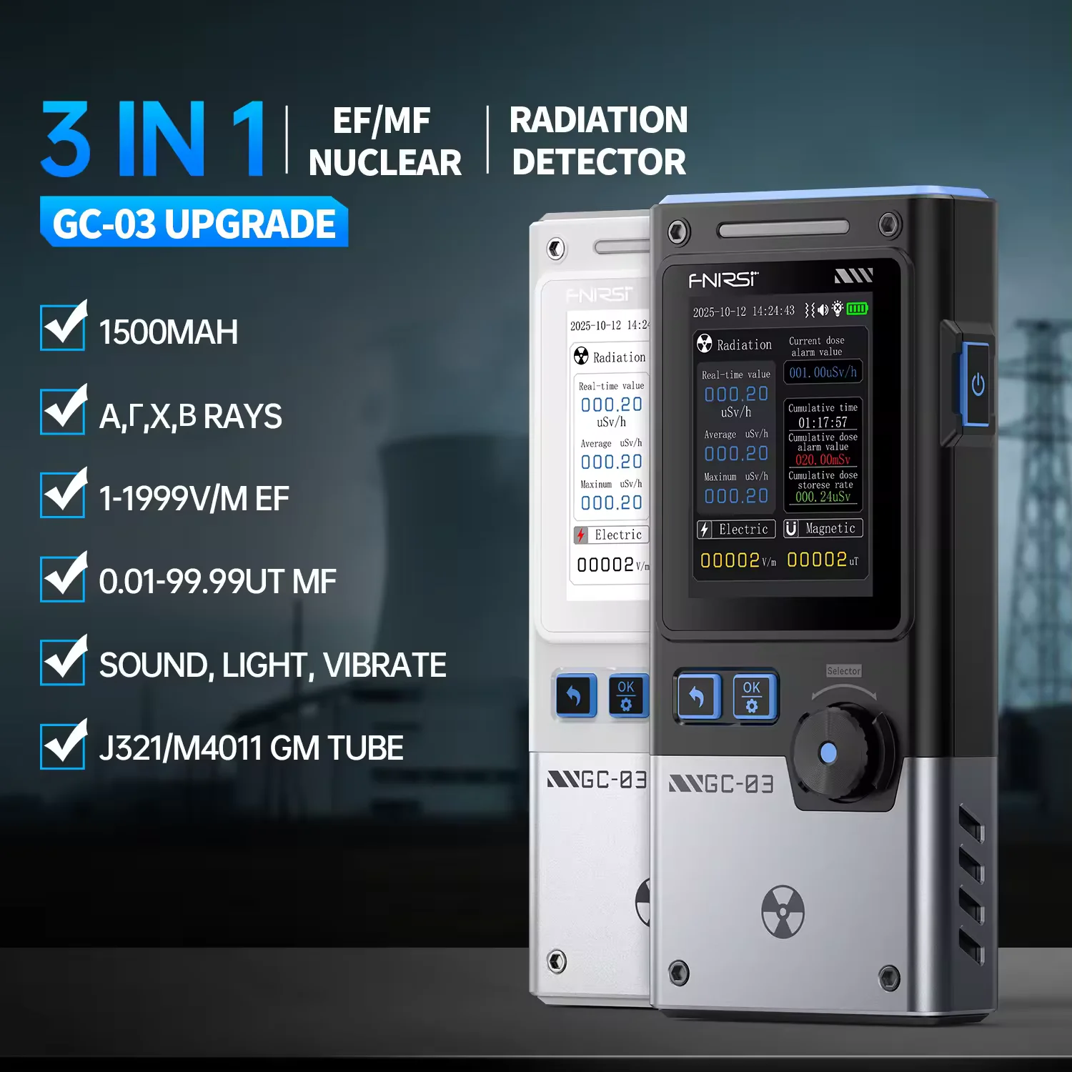 3-IN-1 Electromagnetic Nuclear Radiation Detector Electric & Magnetic Field Strength Meter RF Power Temperature FNIRSI GC-03 radiation detector emf meter tester