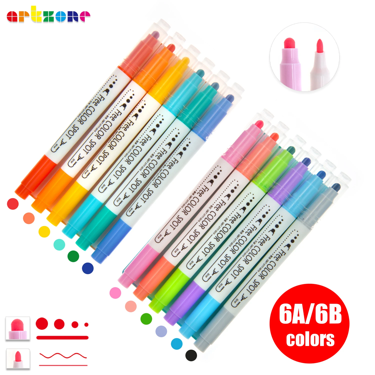 6 Colors Highlighter Set Dual Tip Round Dot Pen Novelty Colored Dot