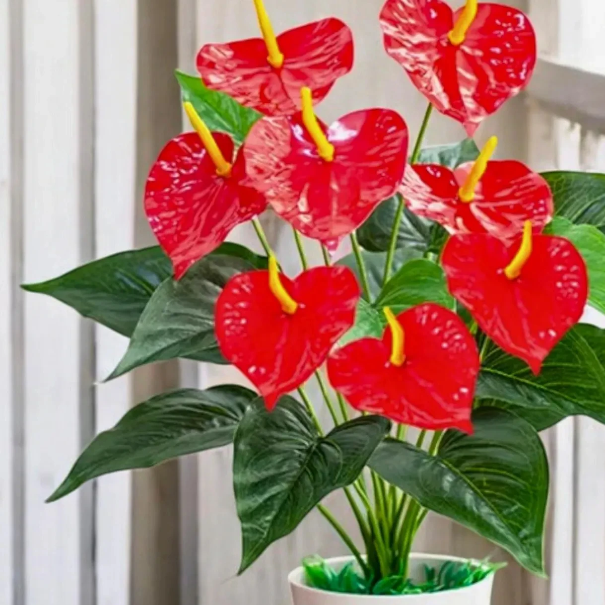 18 Heads Artificial Anthurium 50cm Red Green Plastic Plant for Outdoor Garden Porch Window Sill Home Room Decoration Fake Plants 3