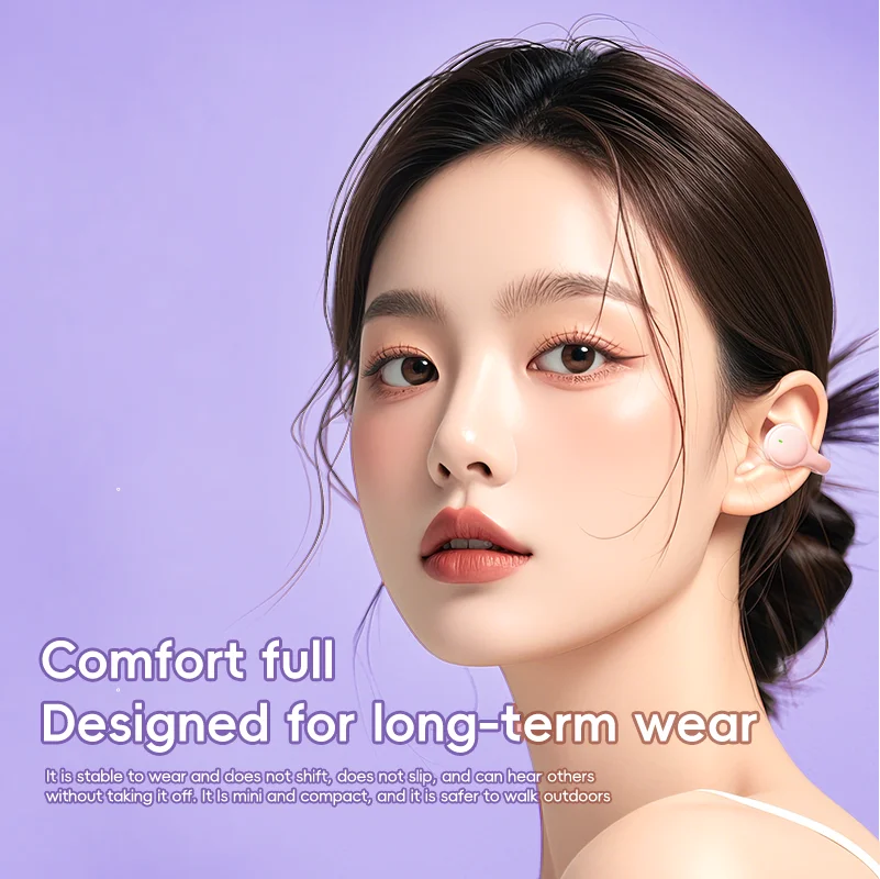 سماعات أذن لاسلكية بمشبك أذن EX53 بتصميم كرتوني، شاشة رقمية ذكية، تعديل مستوى الصوت، مريحة، سماعات أذن بلوتوث