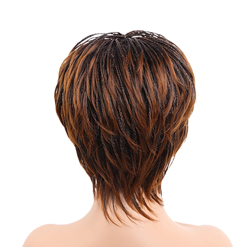 Short Box Braided Synthetic Hair Wig for Black Women Straight Hair with Natural Bangs