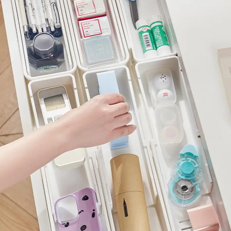 Expandable Utensil Organizer Adjustable Length Flatware Organizer Silverware Holder Multi-Functional Storage Box Silverware Tray 4