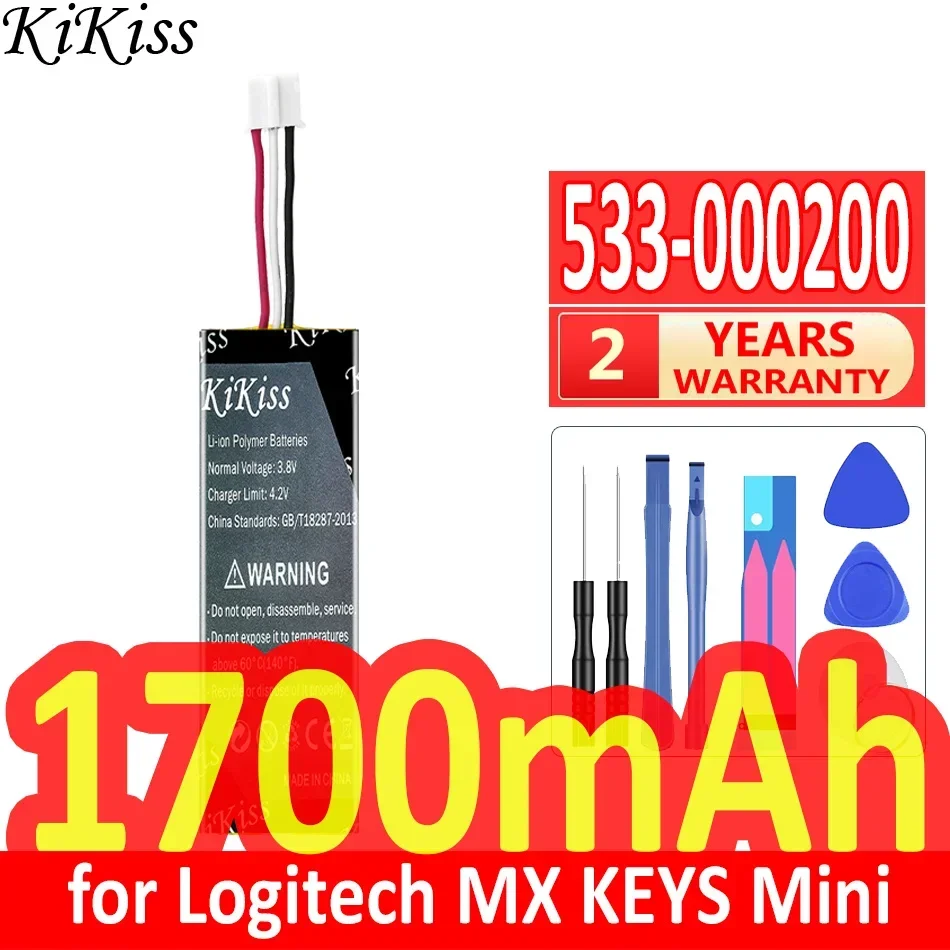 1700Mah Kikiss Potente Batteria 533-000200 533000200 Per Logitech Mx Keys Mini Yr0084 920-010514 Tastiera