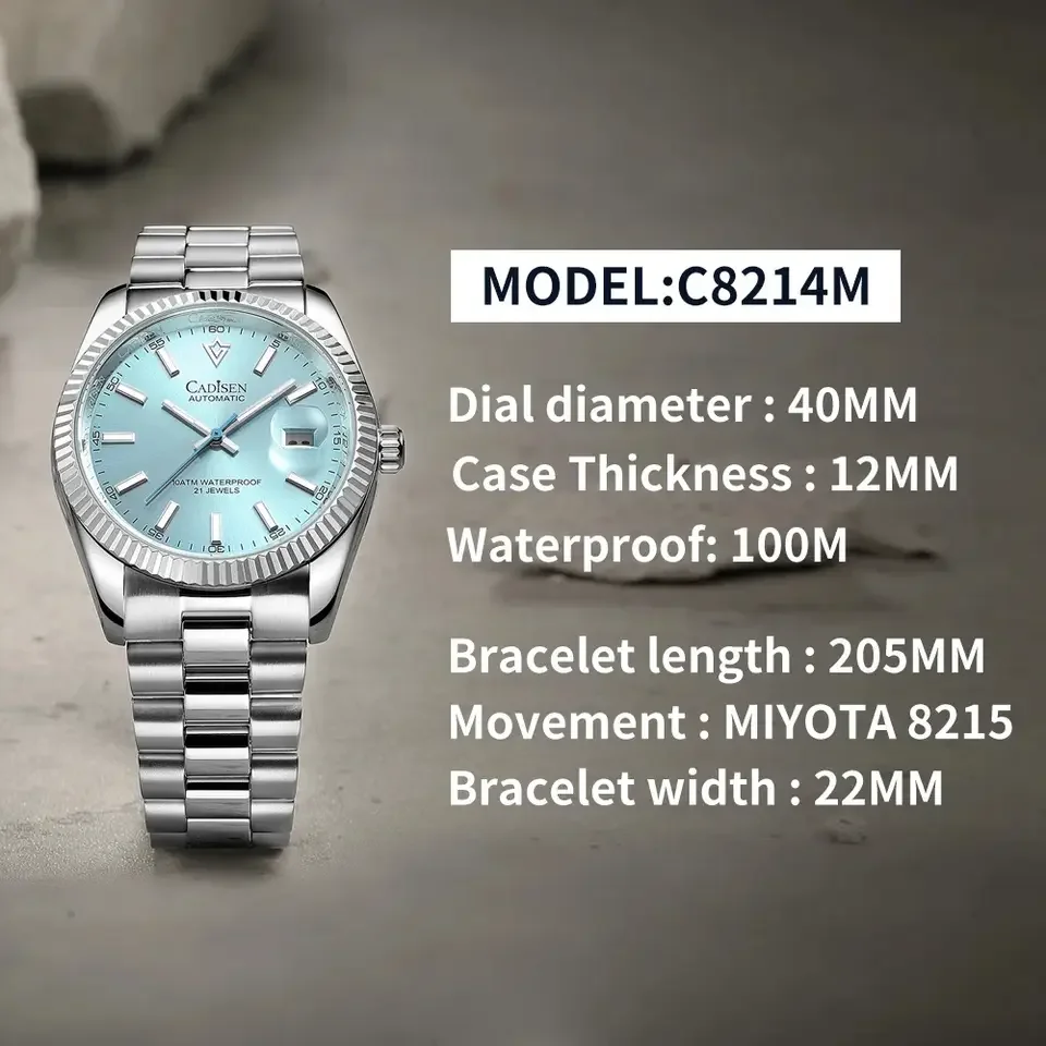 CADISEN New DD40 Men Mechanical Watch Luxury Sapphire Glass AR Coating Automatic Watch 100M Waterproof C3 Luminous Watches