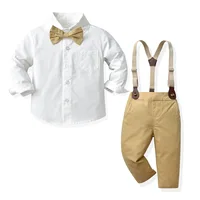 Baby Boys Party Dress Suit Cotton Long Sleeve With Shirt + Suspenders Pants 2PCS Outfits Kids Boys Gentleman Clothes Sets